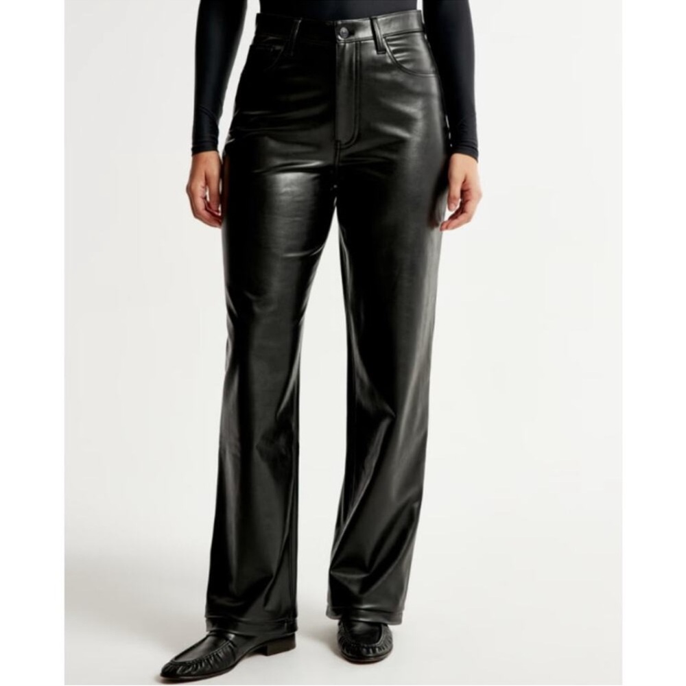 NWT Abercrombie & Fitch Curve Love Loose High Rise Black Faux Leather Pants